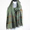 Organic Kala Cotton Scarf Handwoven Stole with Tassels Green 22x76