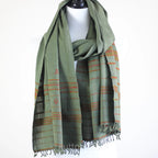 Organic Kala Cotton Scarf Handwoven Stole with Tassels Green 22x76