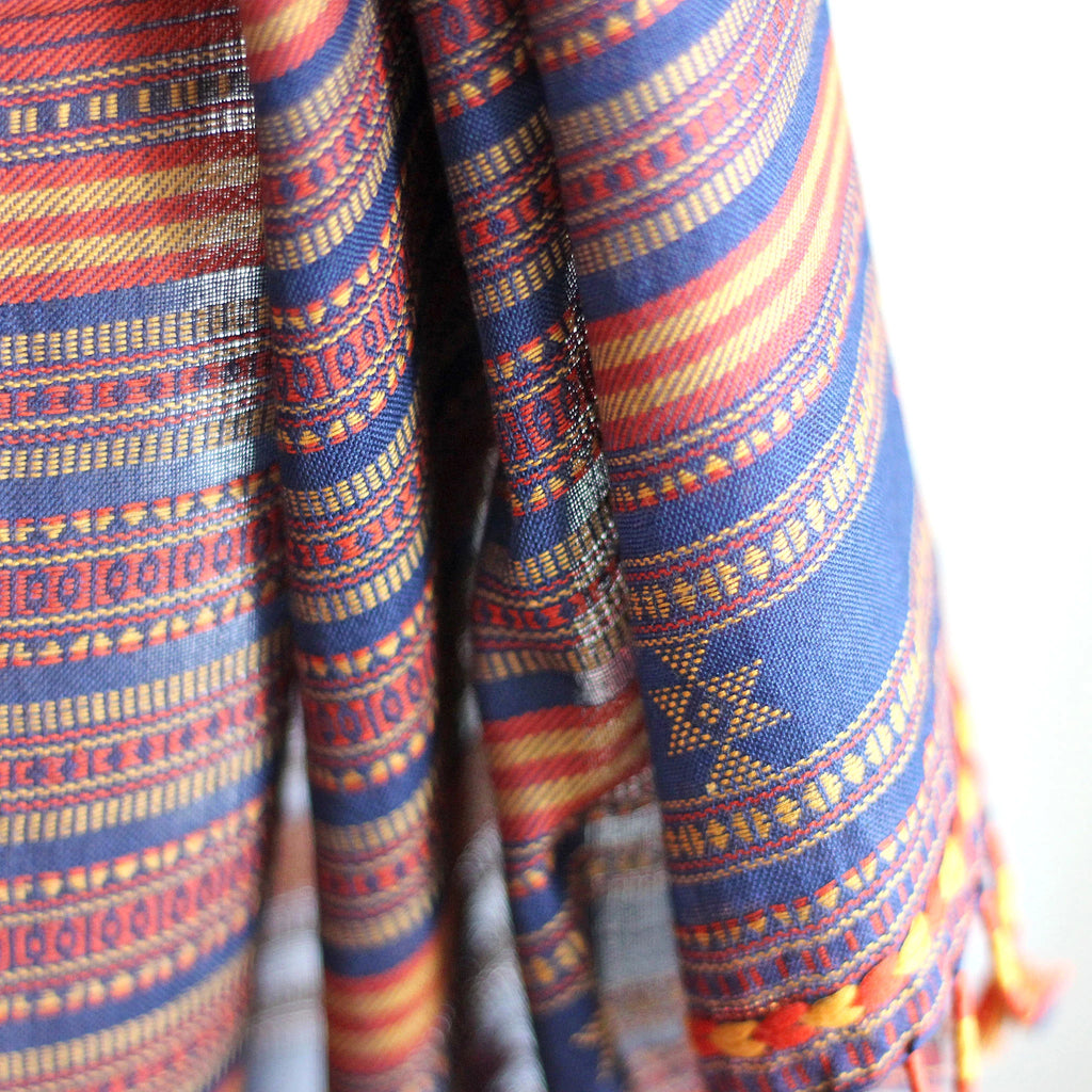 Handwoven Cotton Stole Wrap with Tassels Maroon Golden Brown Olive 23x84