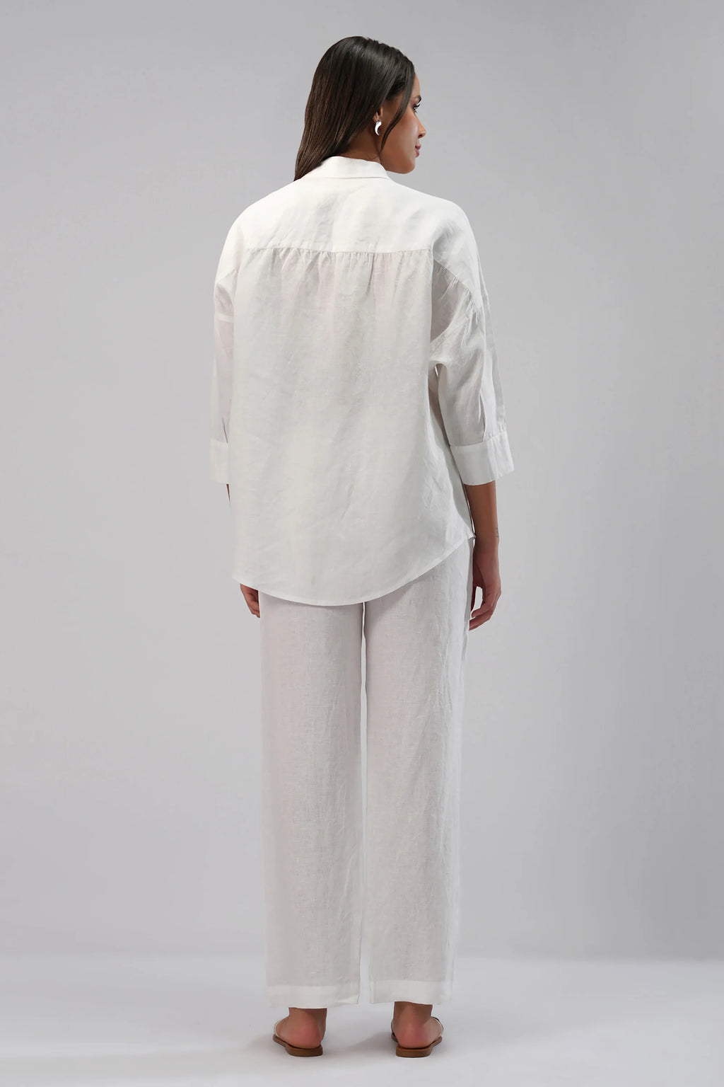 Relaxed Fit Linen Shirt with Wrap Styling Detail Drop Shoulders