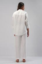 Relaxed Fit Linen Shirt with Wrap Styling Detail Drop Shoulders