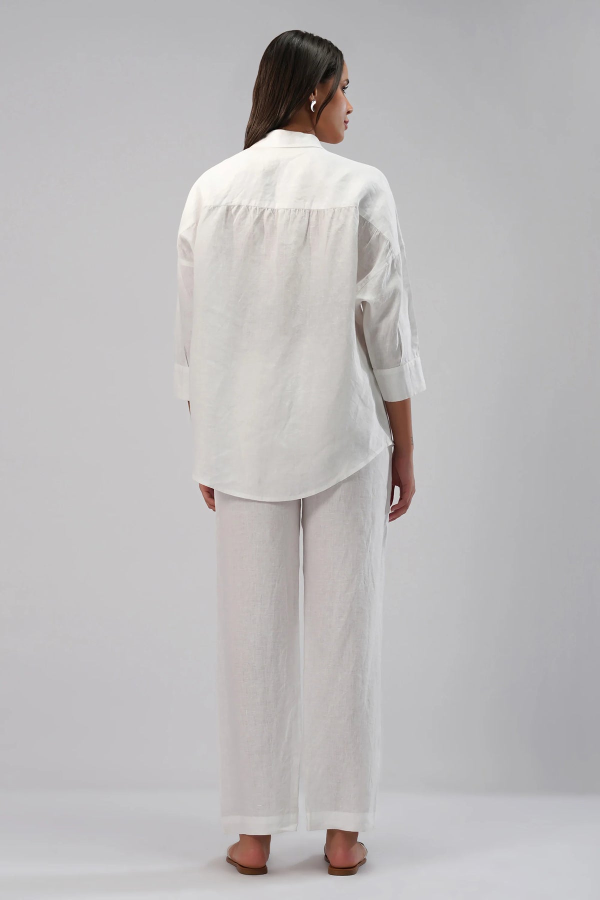 Relaxed Fit Linen Shirt with Wrap Styling Detail Drop Shoulders
