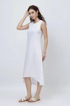 Effortless Linen Shift Midi Dress with High Low Hem