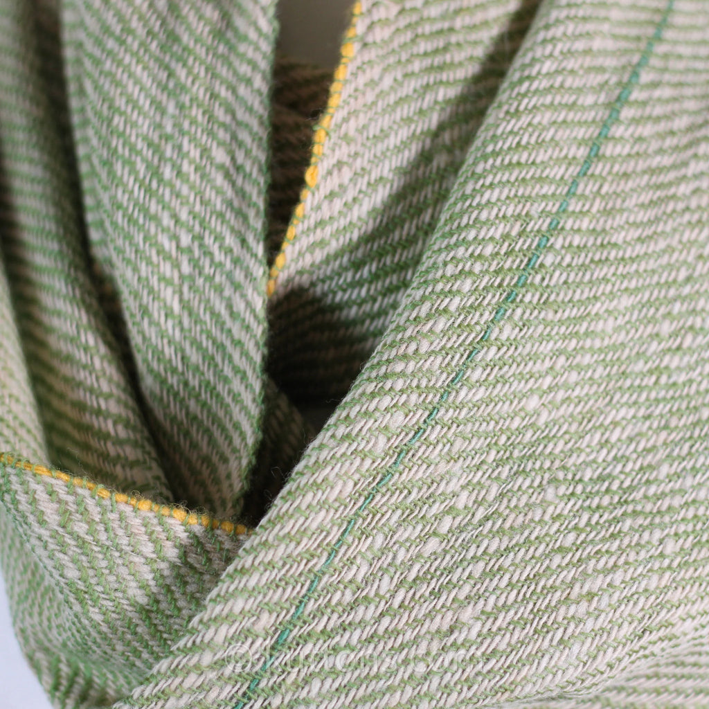 Himalayan Merino Wool Scarf Handspun Handwoven and Naturally Dyed in the Himalayas with Indigo Tesu Flowers Green 13x76