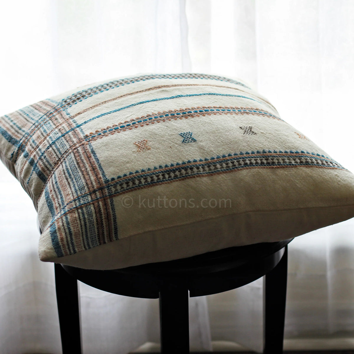 Handwoven Bhujodi Wool Cushion Cover Set Decorative Throw Pillows Cream Set of 2 22x22 18x235