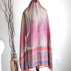 Handwoven Cotton Stole Wrap with Tassels Maroon Golden Brown Olive 23x84