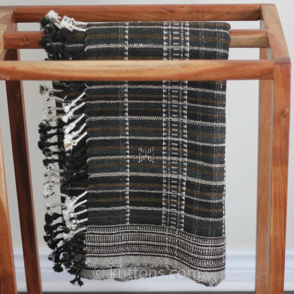 Handspun Handwoven Ethnic Desi Wool Shawl cum Throw Brown 38x86