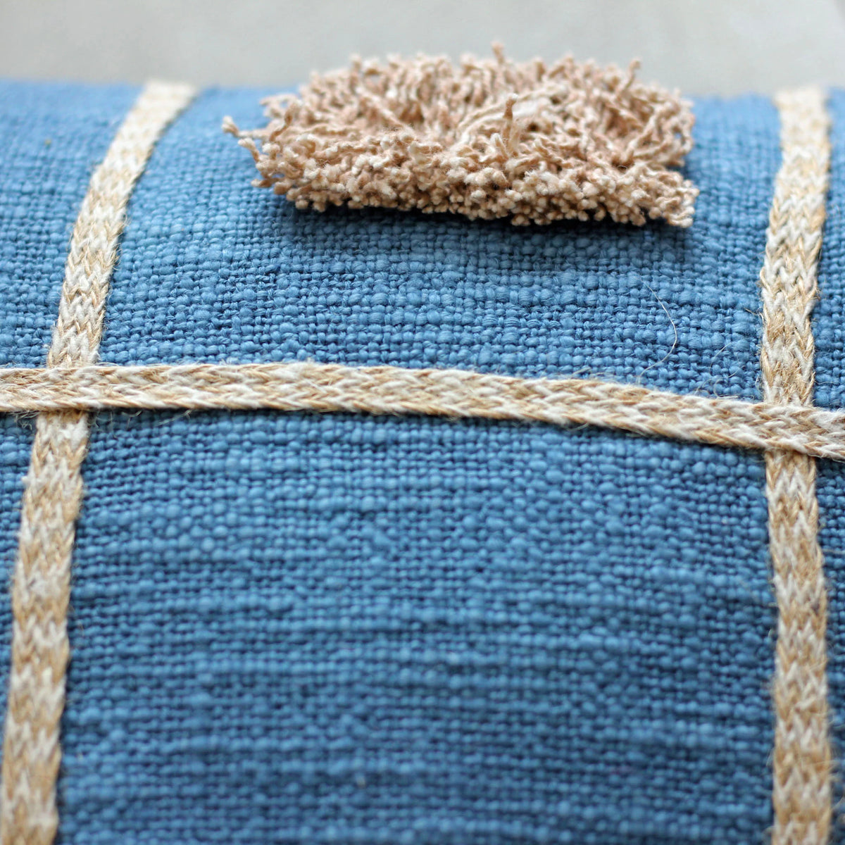 Handcrafted Square Box Cotton Jute Throw Pillow Cover Decorative Cushions Blue 16x16