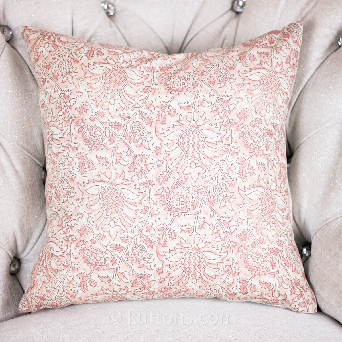Floral Printed Cotton Cushion Cover Cream Pink 16x16 Set of 2