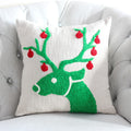 Christmas Reindeer Pillow Cover Textured Cotton Tufted Throw Cushion Case Cream Green 18x18 Square Single