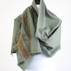 Organic Kala Cotton Scarf Handwoven Stole with Tassels Green 22x76