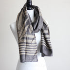100 Pure Tussar Silk Stole Handwoven Naturally Dyed Block Art Print Grey 22x71
