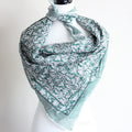Sanganeri Hand Block Printed Mul Cotton Bandana Soft Lightweight Airy Scarf Green 46x42