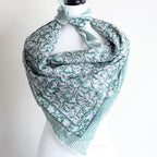 Sanganeri Hand Block Printed Mul Cotton Bandana Soft Lightweight Airy Scarf Green 46x42