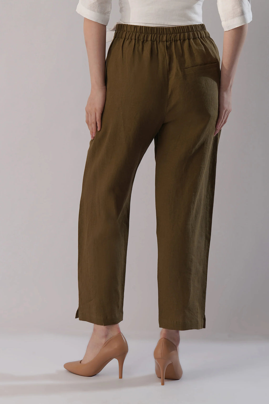 Linen Tapered Pant Relaxed Fit Linen Pants with Elastic Waist