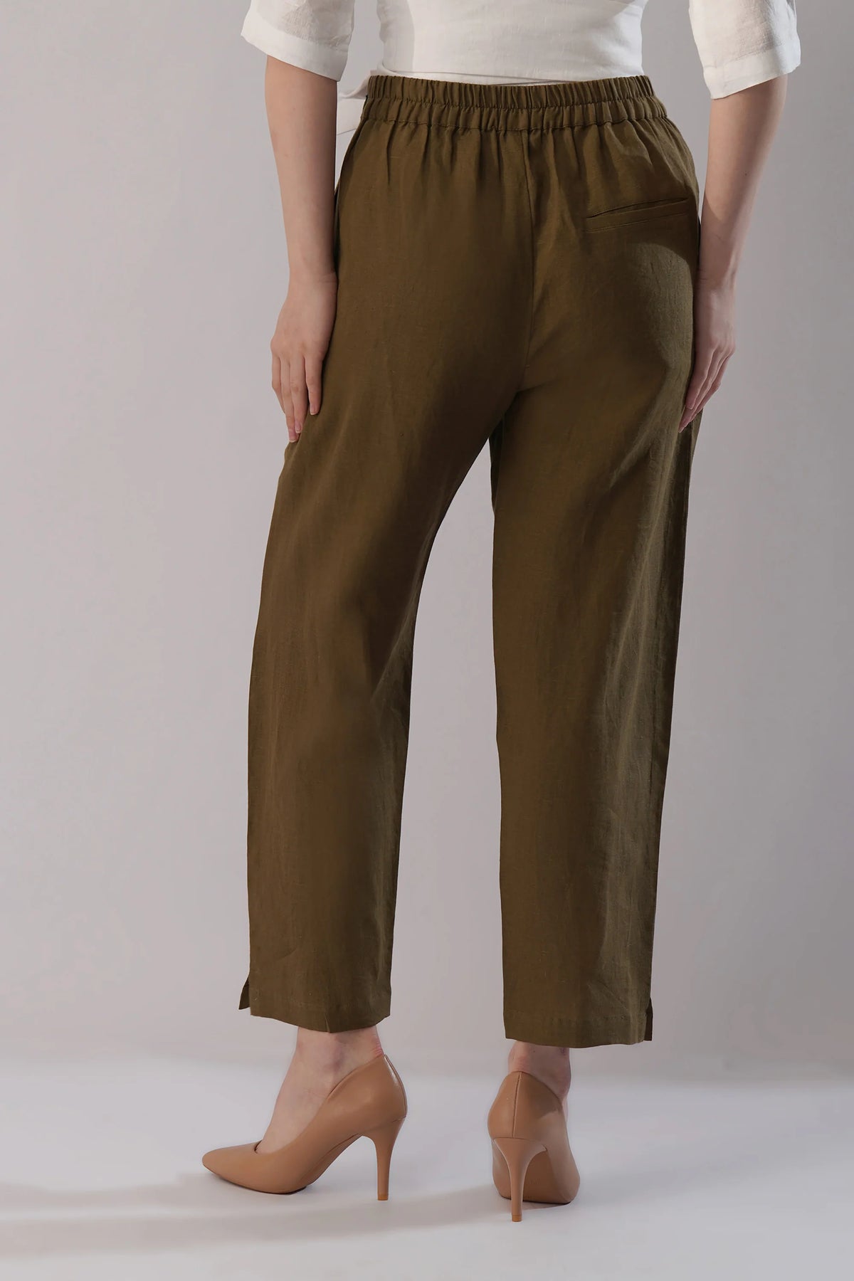 Linen Tapered Pant Relaxed Fit Linen Pants with Elastic Waist