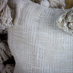 Handmade Textured Solid Cotton Pillow Cover With Large Side Tassels Cream 18x18 Square Single