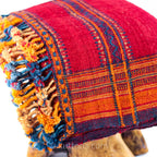 Handspun Handwoven Ethnic Raw Wool Shawl Rustic Wrap Throw Red Orange 36x85