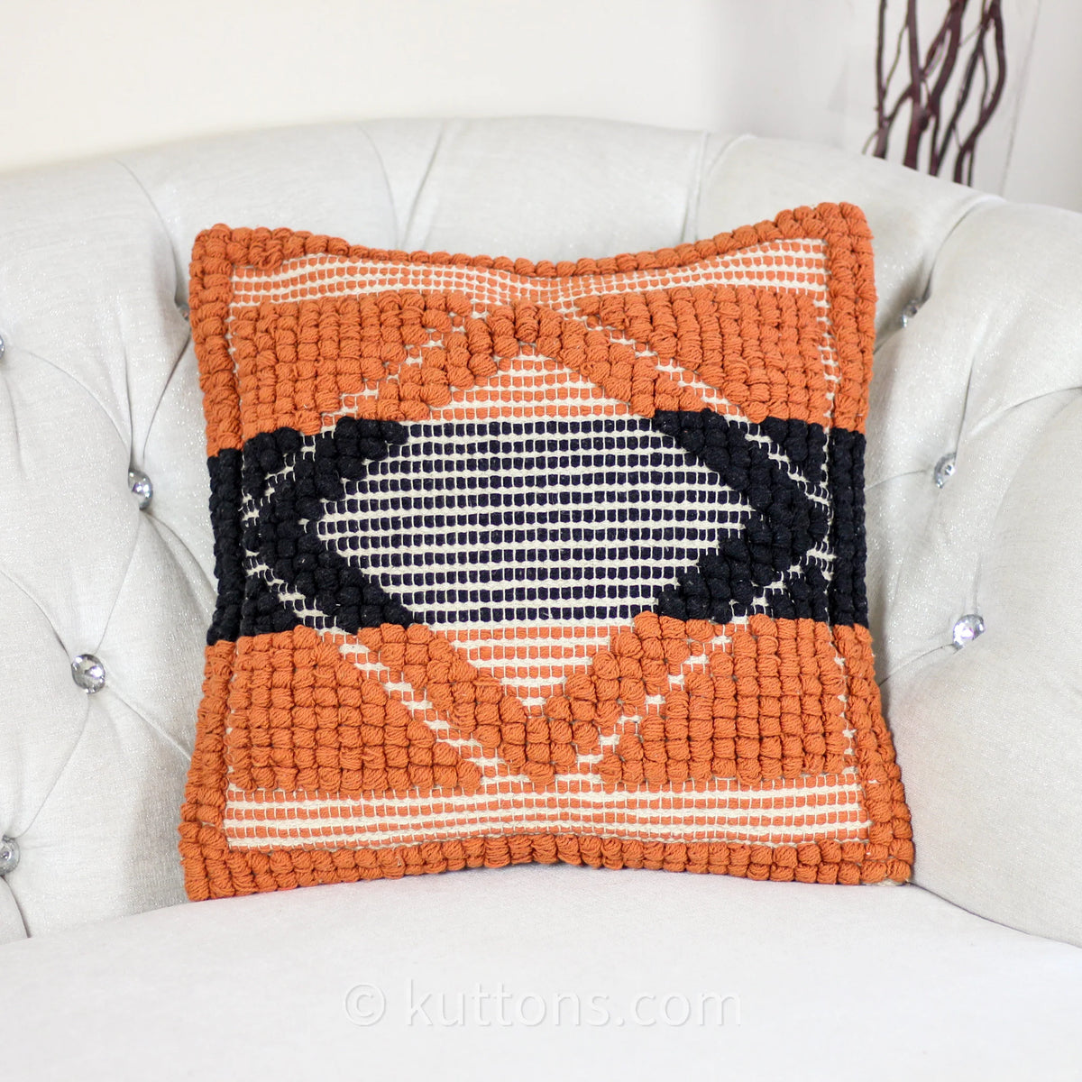 Handwoven Textured Cotton Pillow Cover Coral Black 18x18 Square Set of 2