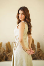 Luxe Sleeveless Linen Wrap Dress Comfy V Neck Mini Linen Dress with Tie Belt Pockets Pistachio