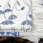 Hand Block Printed Handwoven Decorative Cotton Bath Towel White Blue 29x62