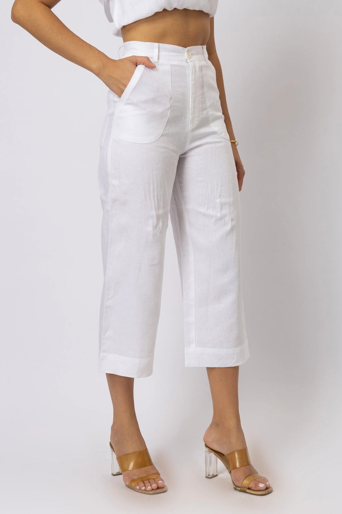 High Waisted Linen Capri Pants