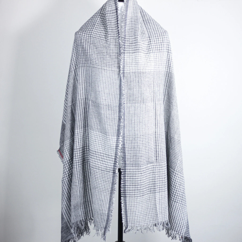 Handspun Handwoven Organic Cotton Scarf Wrap Frayed Edges Gray 25x77