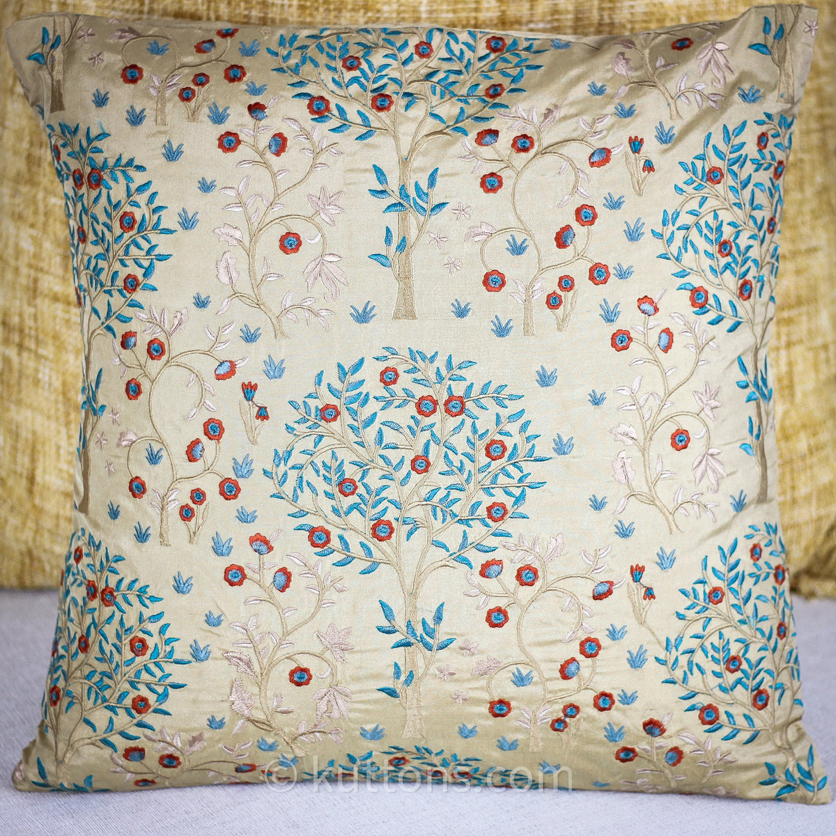 Silk Blend Decorative Cushion Cover with Exquisite Embroidery Beige 16x16