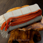 Handwoven Merino Himalayan Wool Stole Naturally Dyed Wrap with Tea Tesu Flowers and Harada Cream Gray 21x80