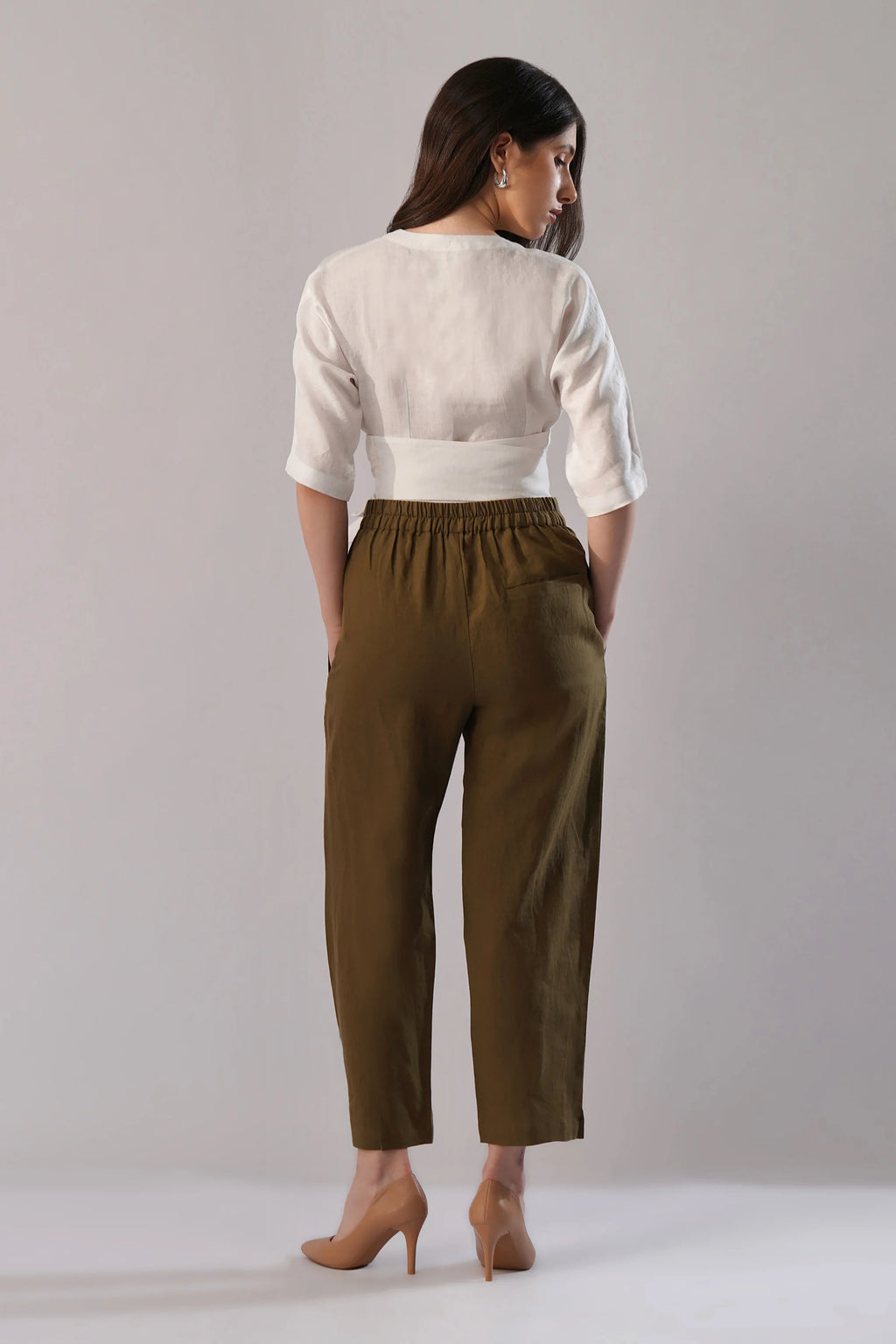 Linen Wrap Top Structured Wrap Linen Top with Tie Waist