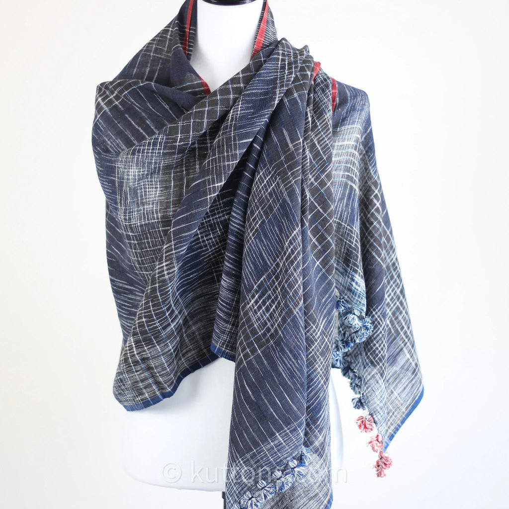 Wrap in Artistry Organic Cotton Scarf Dyed with Natural Dyes Handwoven by Women Weavers Blue Red 26x73