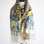 Hand Painted Kalamkari Cotton Wrap Cum Art Decor Depicting Ethnic Women with Deers Natural Colours Multicolour 36x94