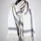 Handwoven Pure Himalayan Sheep Wool Shawl Rustic Warm Blanket White Cream 39x82