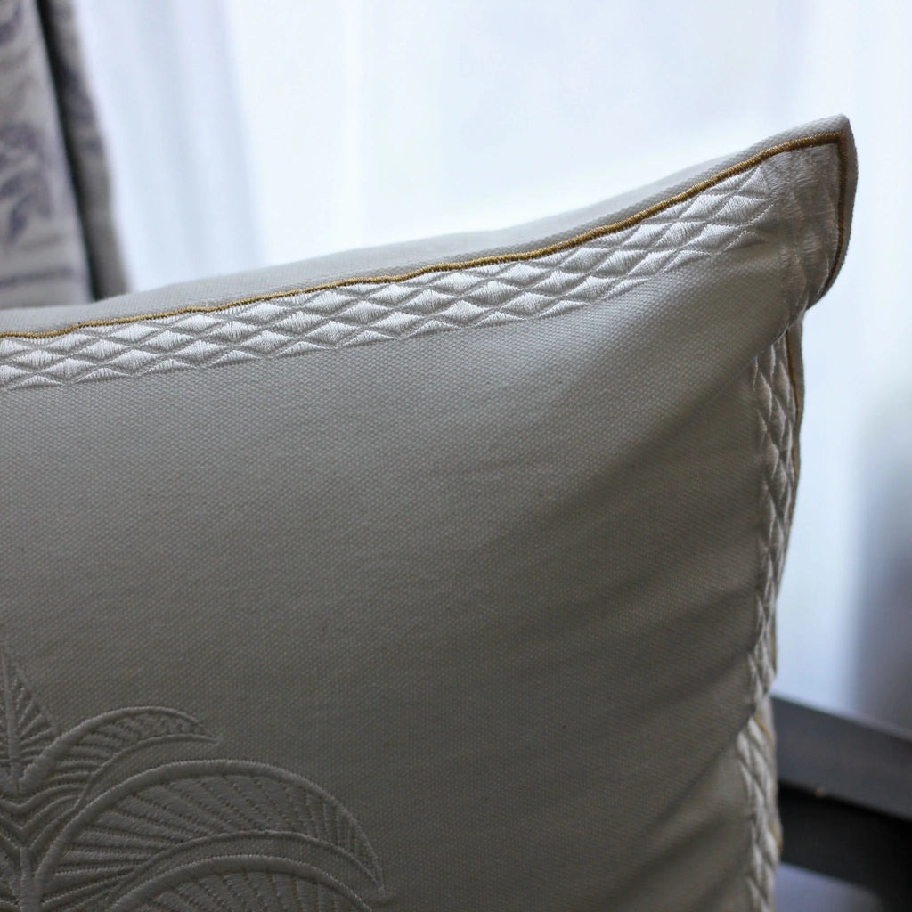 Calm Palm White Cotton Embriodered Decorative Linen Pillow Cover Chair Cushion 16x16
