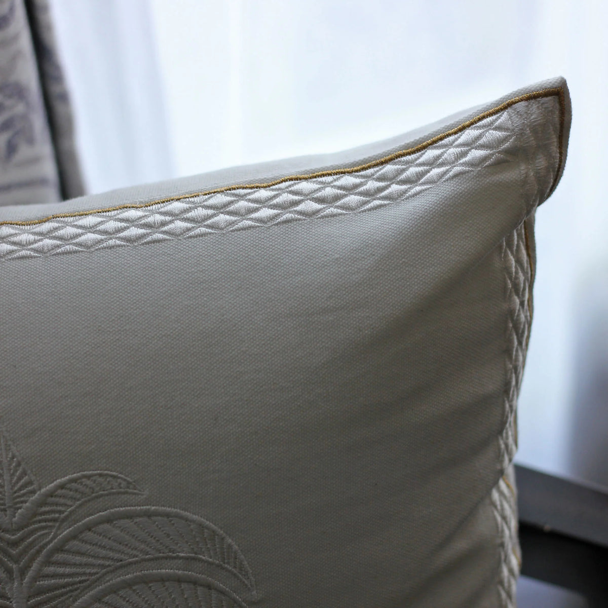 Calm Palm White Cotton Embriodered Decorative Linen Pillow Cover Chair Cushion 16x16