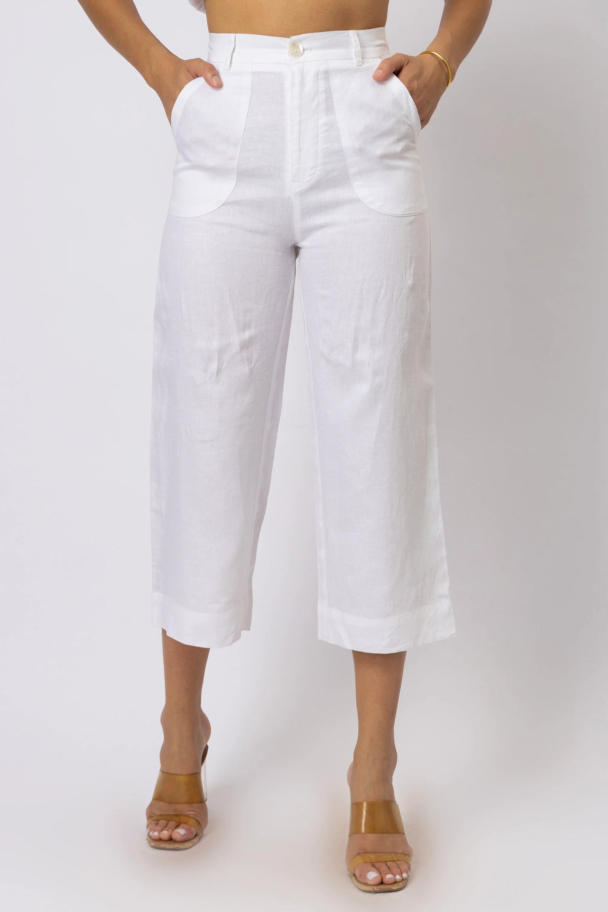 High Waisted Linen Capri Pants