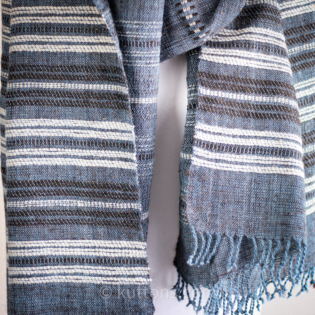 Rustic Charm Multipurpose Handspun Handwoven Ethnic Woolen Shawl Wrap cum Blanket Throw Blue 38x92