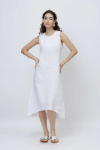 Effortless Linen Shift Midi Dress with High Low Hem