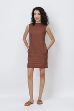 Structured High Neck Linen Mini Dress Minimalist Linen Dress