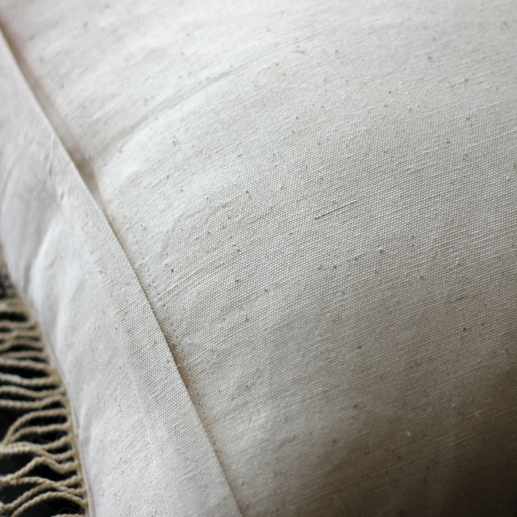 Handwoven Organic Wool Cotton Cushion Cover with Tassels Throw Pillow Cream Brown