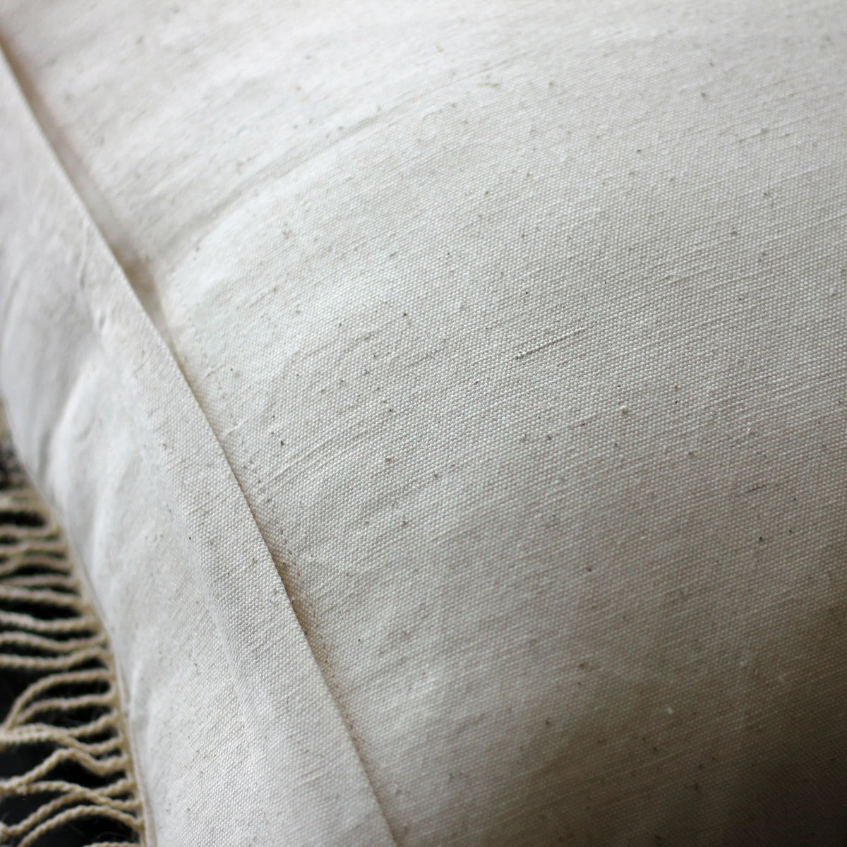 Handwoven Organic Wool Cotton Cushion Cover with Tassels Throw Pillow Cream Brown