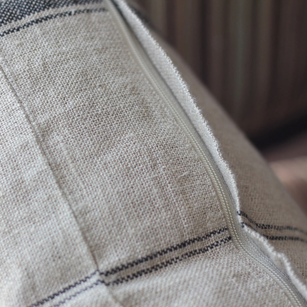 Handmade Natural Linen Cushion Cover Black Stripes Throw Pillow Brown 20x20