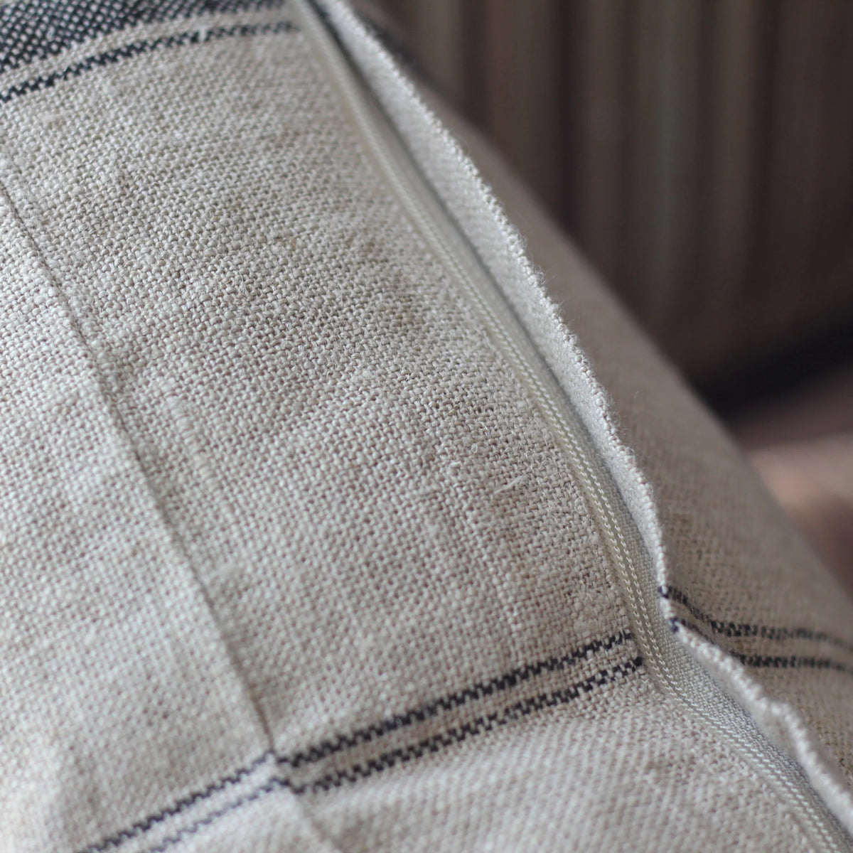 Handmade Natural Linen Cushion Cover Black Stripes Throw Pillow Brown 20x20