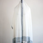 Organic Cotton Wrap Dyed with Natural Dyes Handspun Handwoven by Women Weavers White Blue 25x82