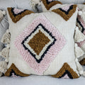 Cotton Tufted Textured Boho Pillow Cover With Large Tassels Cream Pink 18x18 Square Single
