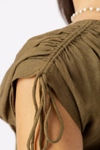 European Linen Midi Dress with Flattering Empire Waist amp Adjustable Ties