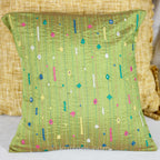 Bavaliyo Hand Embroidered Cotton Silk Decorative Cushion Cover With Mirror Embroidery Green Pillow 16x16