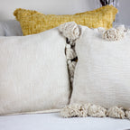Handmade Textured Solid Cotton Pillow Cover With Large Side Tassels Cream 18x18 Square Single