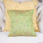 Bavaliyo Hand Embroidered Cotton Silk Decorative Cushion Cover With Mirror Embroidery Green Pillow 16x16