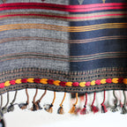 100 Cotton Wrap with Tassels Handwoven Bhujodi Stole Extra Weft Black Red Yellow 22x78